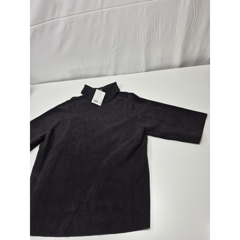 COS Sweater Women's Large Gray Collared 3/4 Sleeve Knit Raglan Pullover